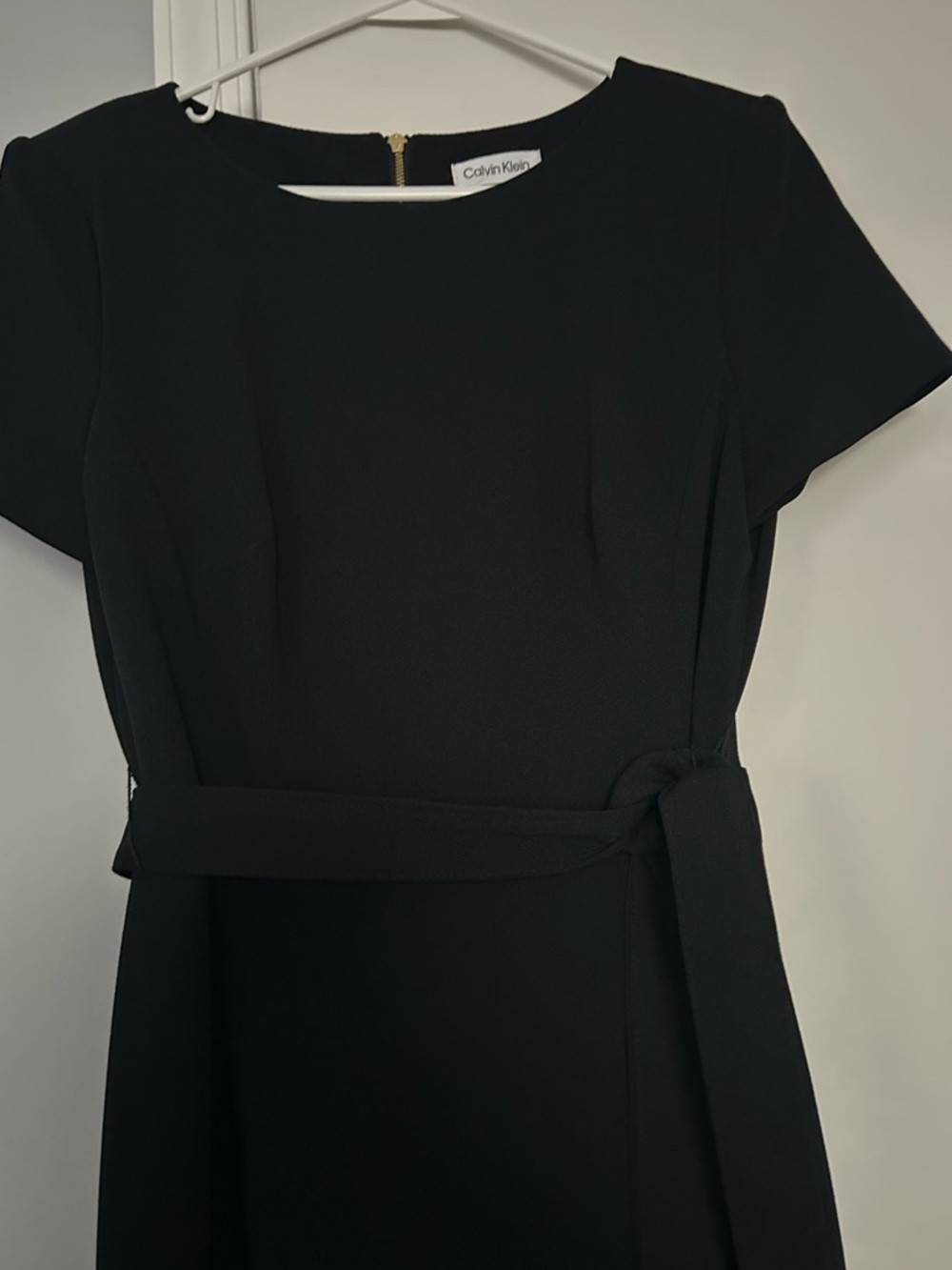 Calvin Klein Black Short Sleeve Belted Midi Dress